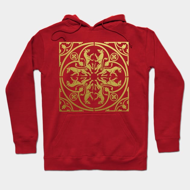 Renaissance or Medieval Tile Gold Lions or Leopards Hoodie by Pixelchicken